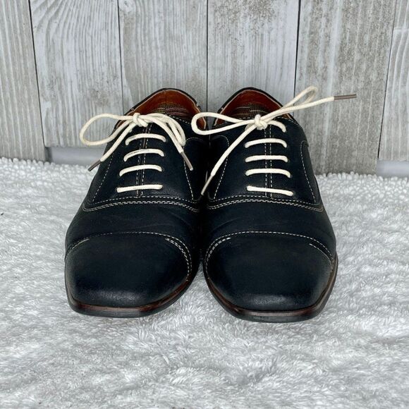 Ferro Aldo Black Oxford Derby Shoes Size 7.5 - Picture 3 of 11